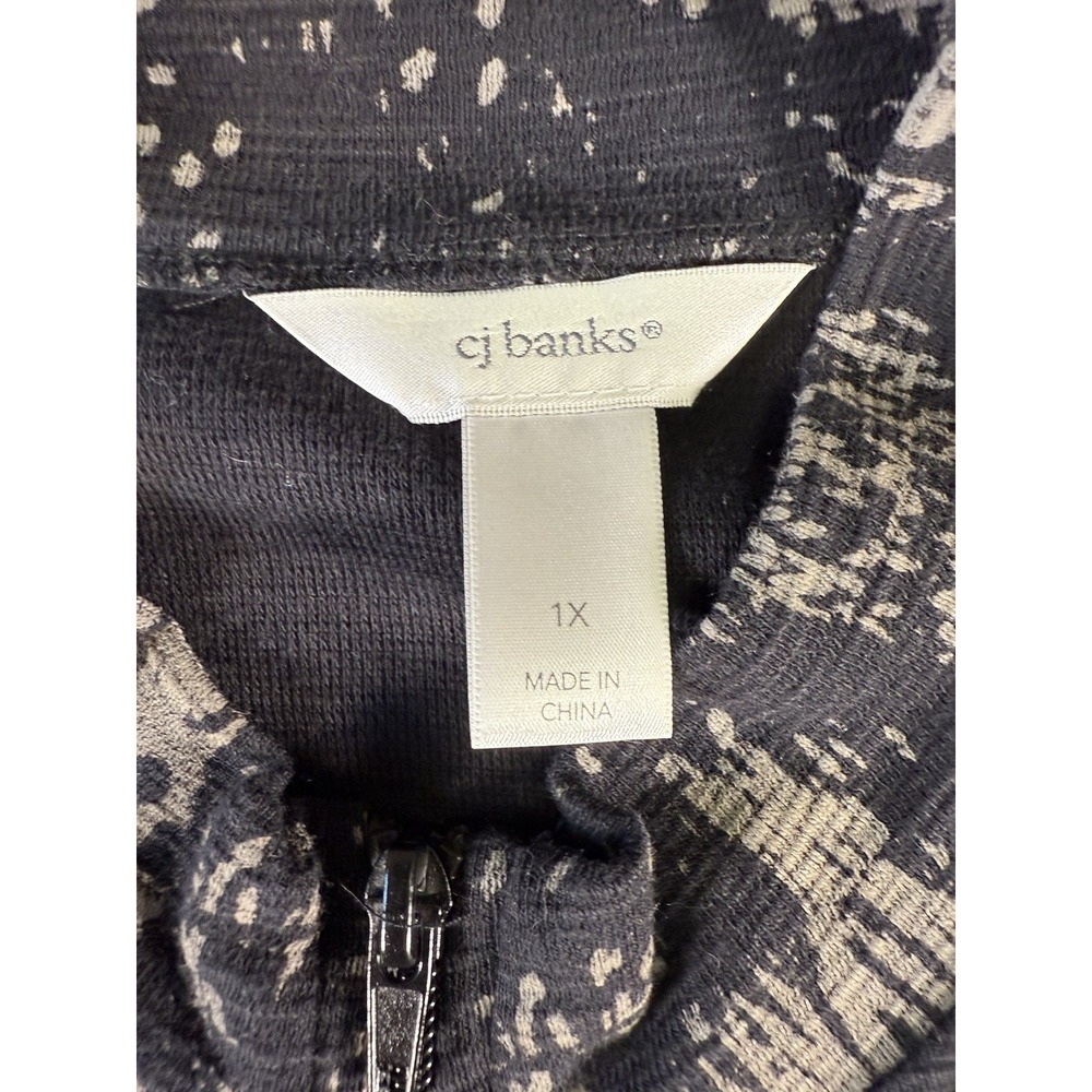 CJ Banks Black & Gray PrintLt Wt Cotton LS Zip Front Jacket Size 1X Sparkle - Picture 4 of 15